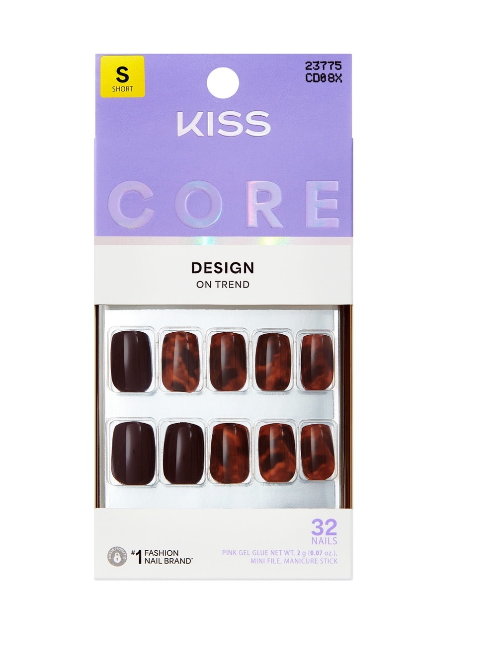 KISS CORE Design Press On Nails Fallen For You Brown Short Squoval 32 Ct NEW